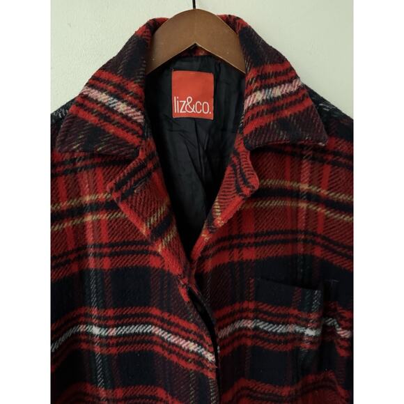 Liz & Co Vintage Wool Blend Plaid Jacket Red Size M Preppy Shacket Casual - Picture 3 of 13